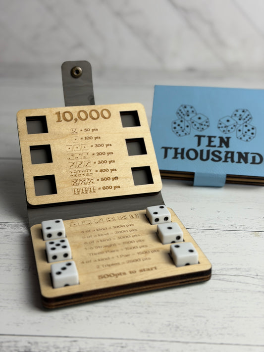 10,000 Dice Game – Folding Maple & Leatherette Travel Farkle-Style Game