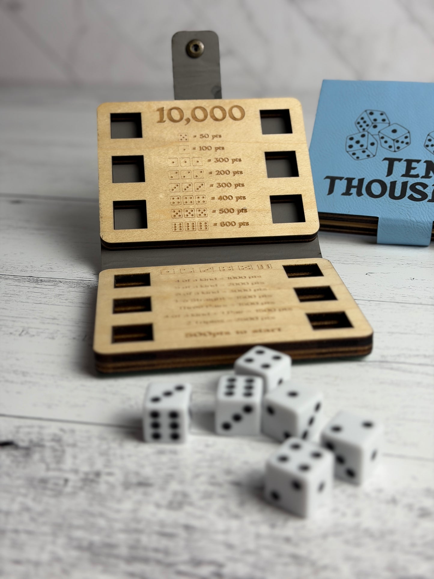 10,000 Dice Game – Folding Maple & Leatherette Travel Farkle-Style Game