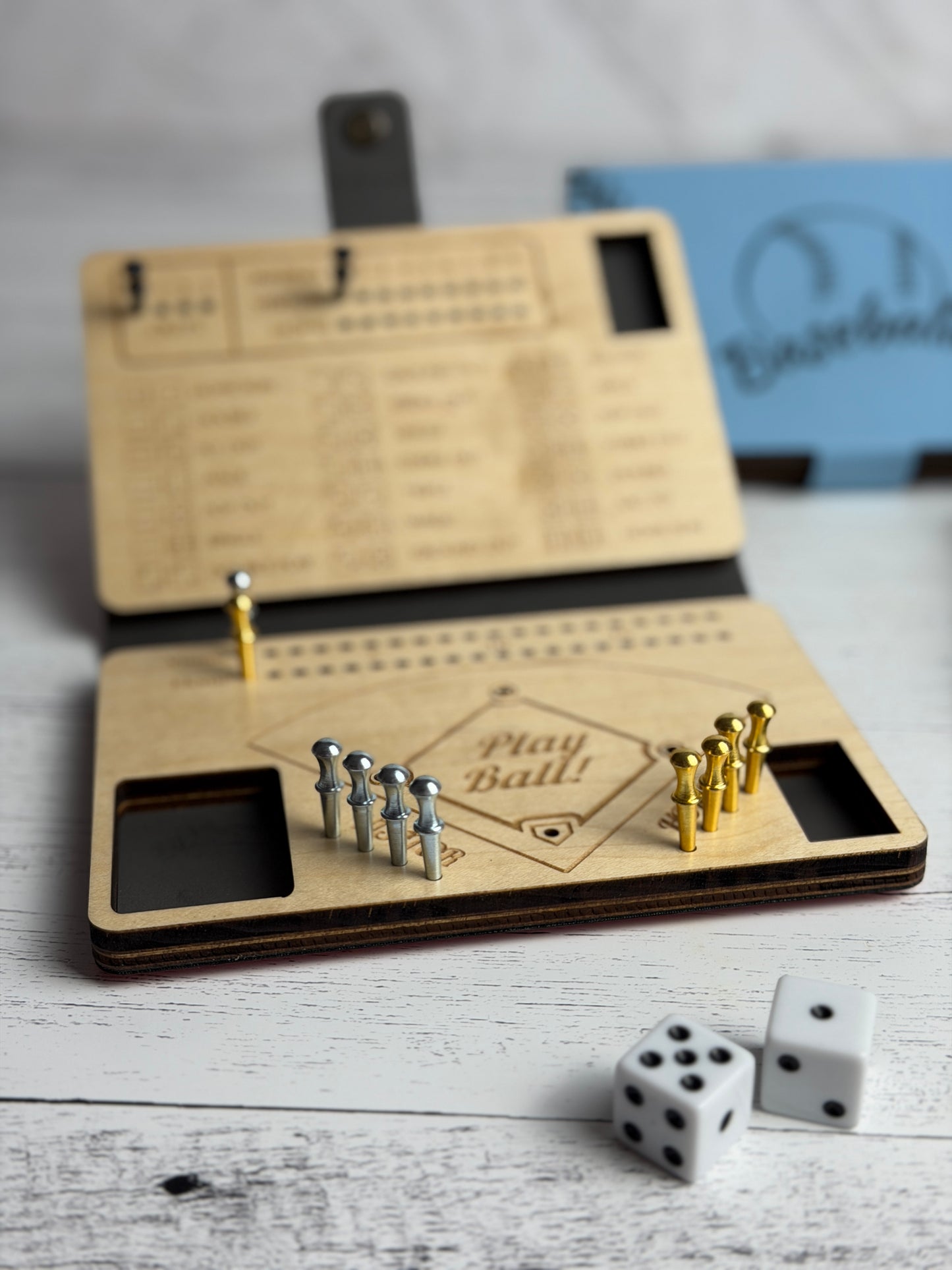 Dice Baseball Game – Maple & Leatherette Folding Dice Game with Metal Pegs