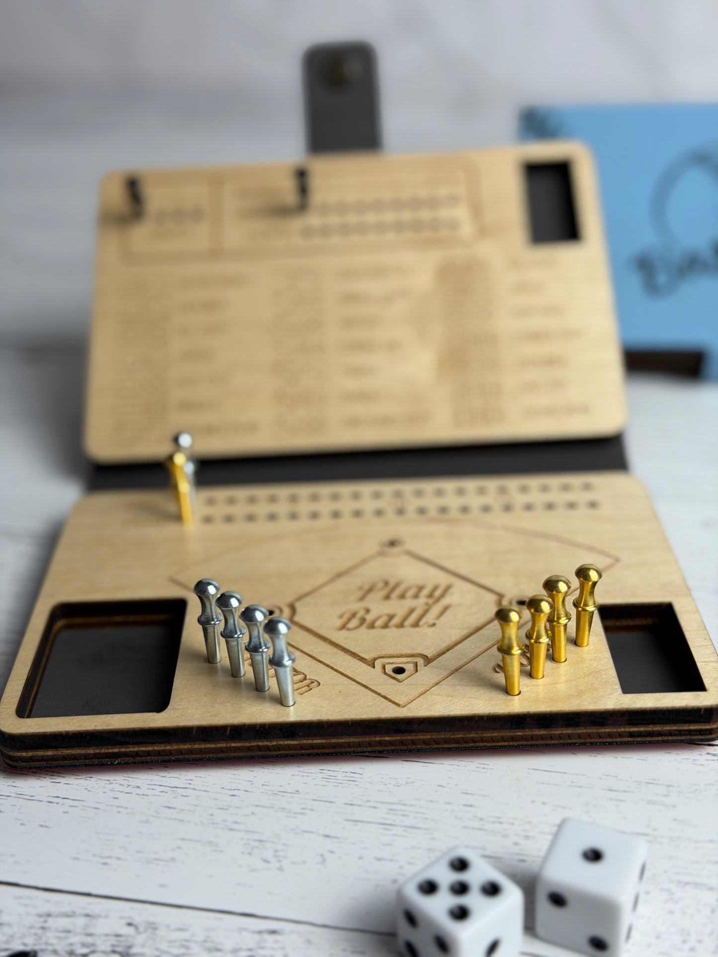 Dice Baseball Game – Maple & Leatherette Folding Dice Game with Metal Pegs
