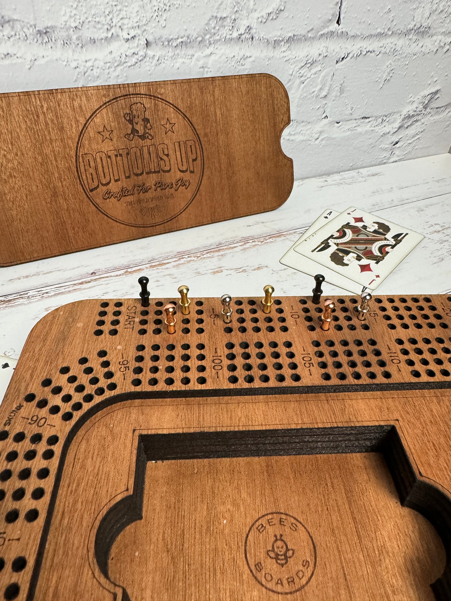 Custom 4 Track Rectangular Cribbage Board - Custom logo and lid design