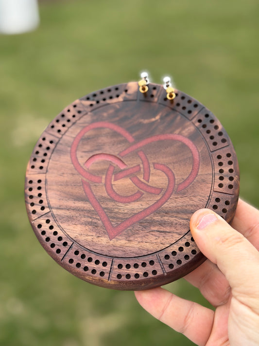 Cribbage: Mini Round Hardwood, Heart, 2 Track