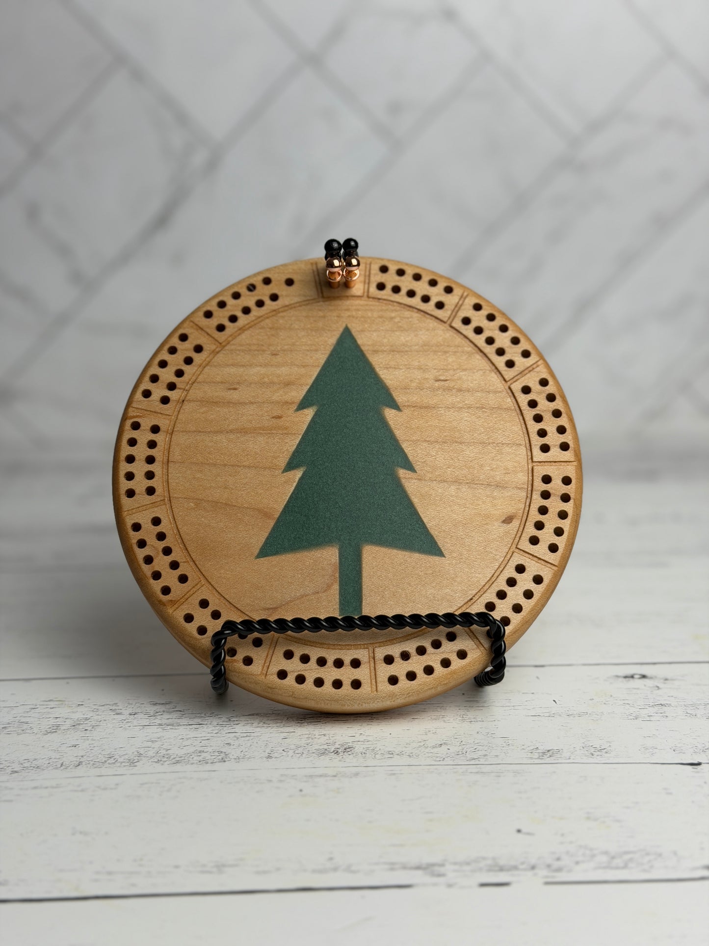 Cribbage: Mini Round Hardwood, Tree, 2 Track