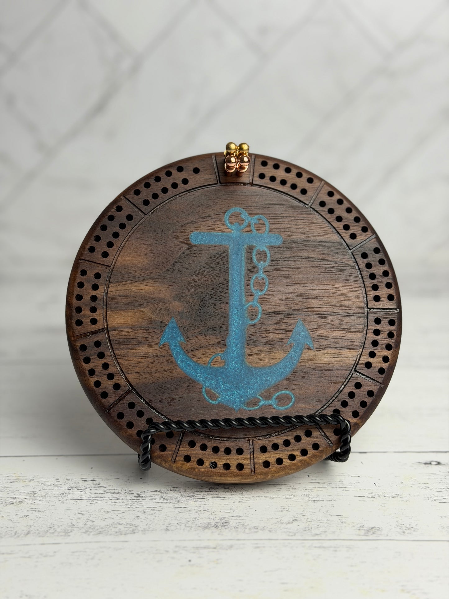 Cribbage: Mini Round Hardwood, Anchor, 2 Track