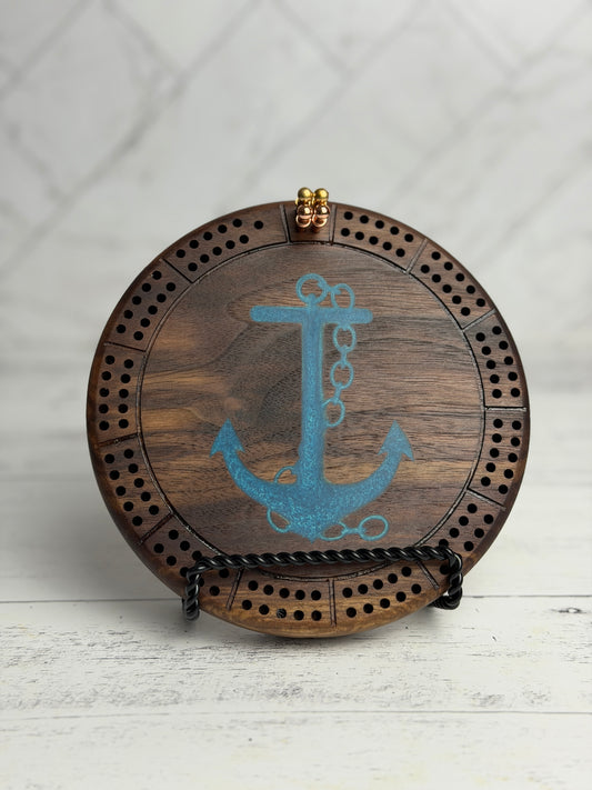 Cribbage: Mini Round Hardwood, Anchor, 2 Track
