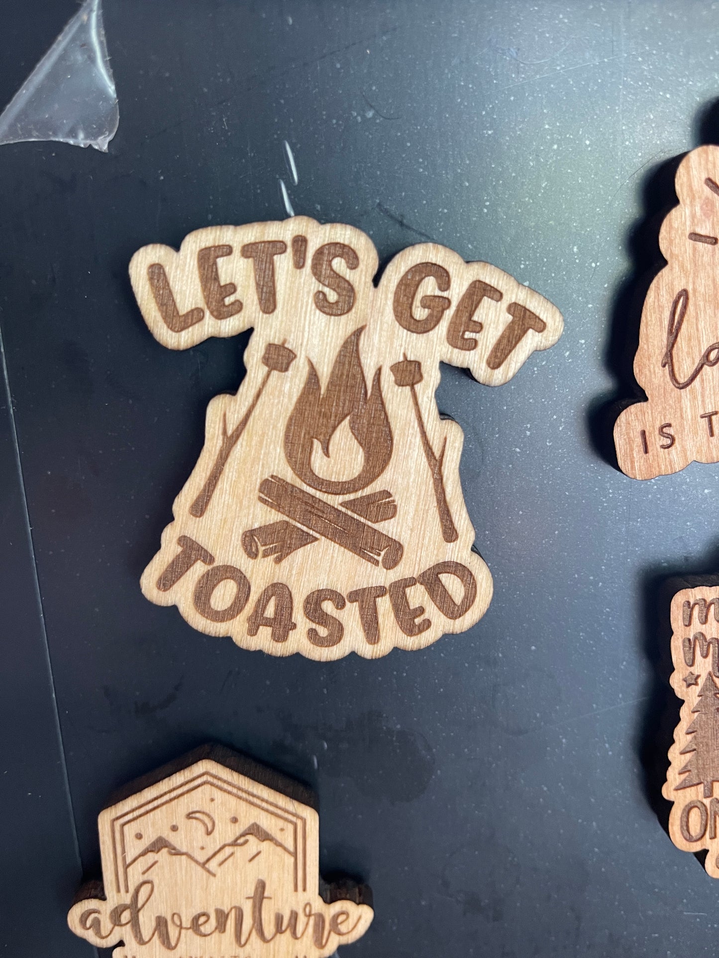 Camping themed fridge magnets