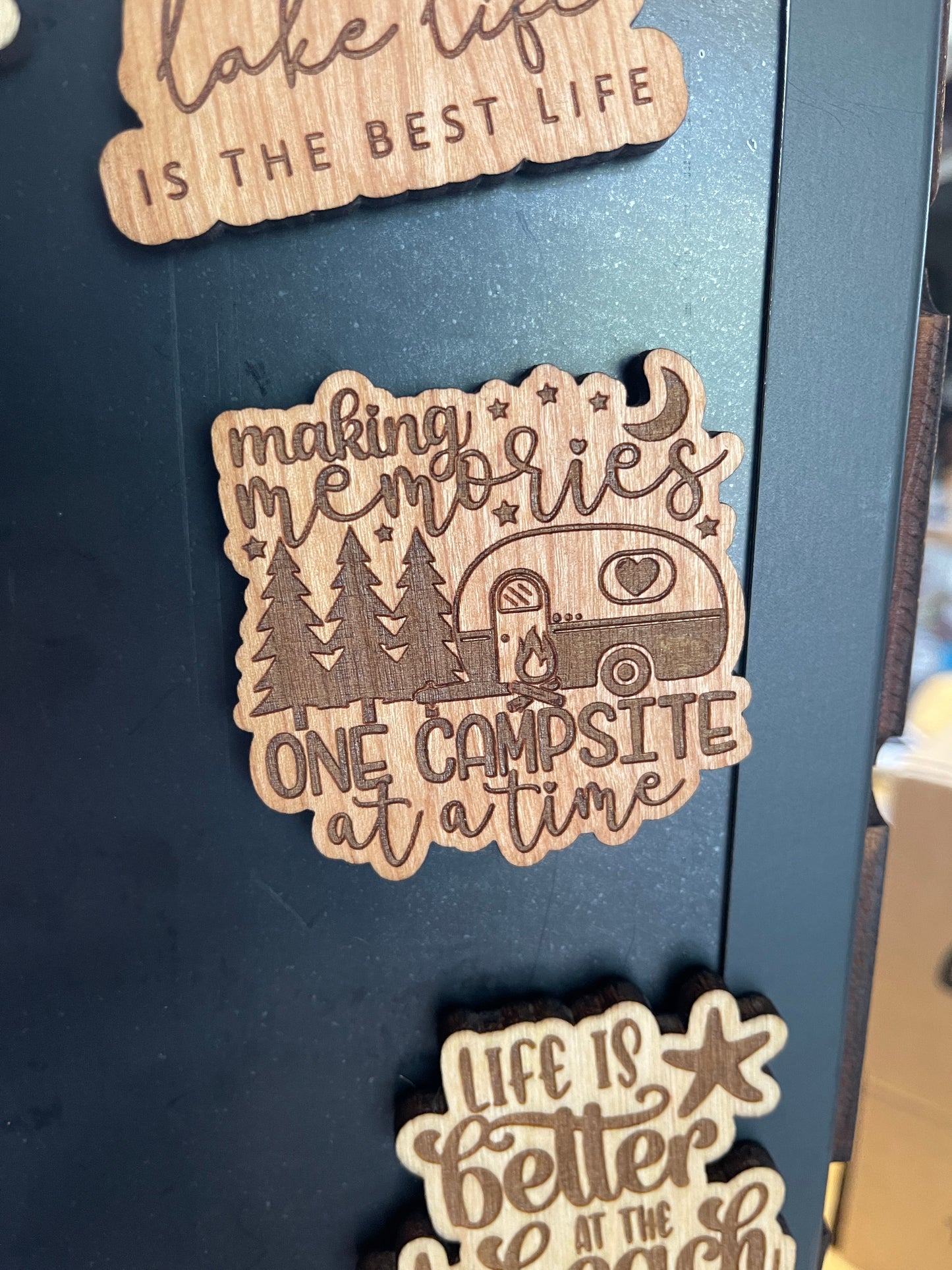 Camping themed fridge magnets