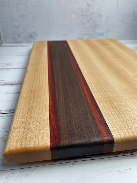 Cutting board - maple, padouk and a walnut center stripe