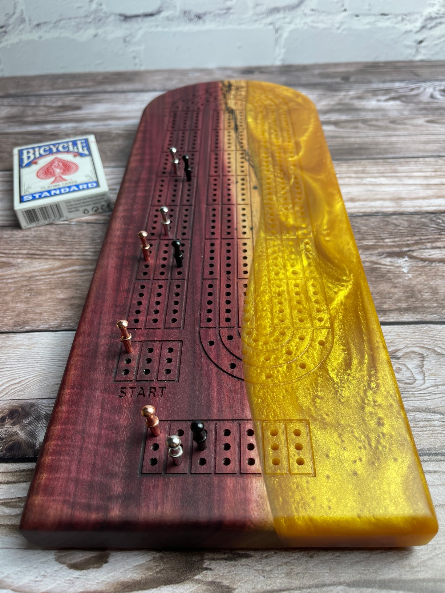 Cribbage board - Live edge purple heart and gold resin